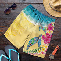 Hawaiian Tropical Plants Turtles Shorts for Men Watercolor Style - Polynesian Pride