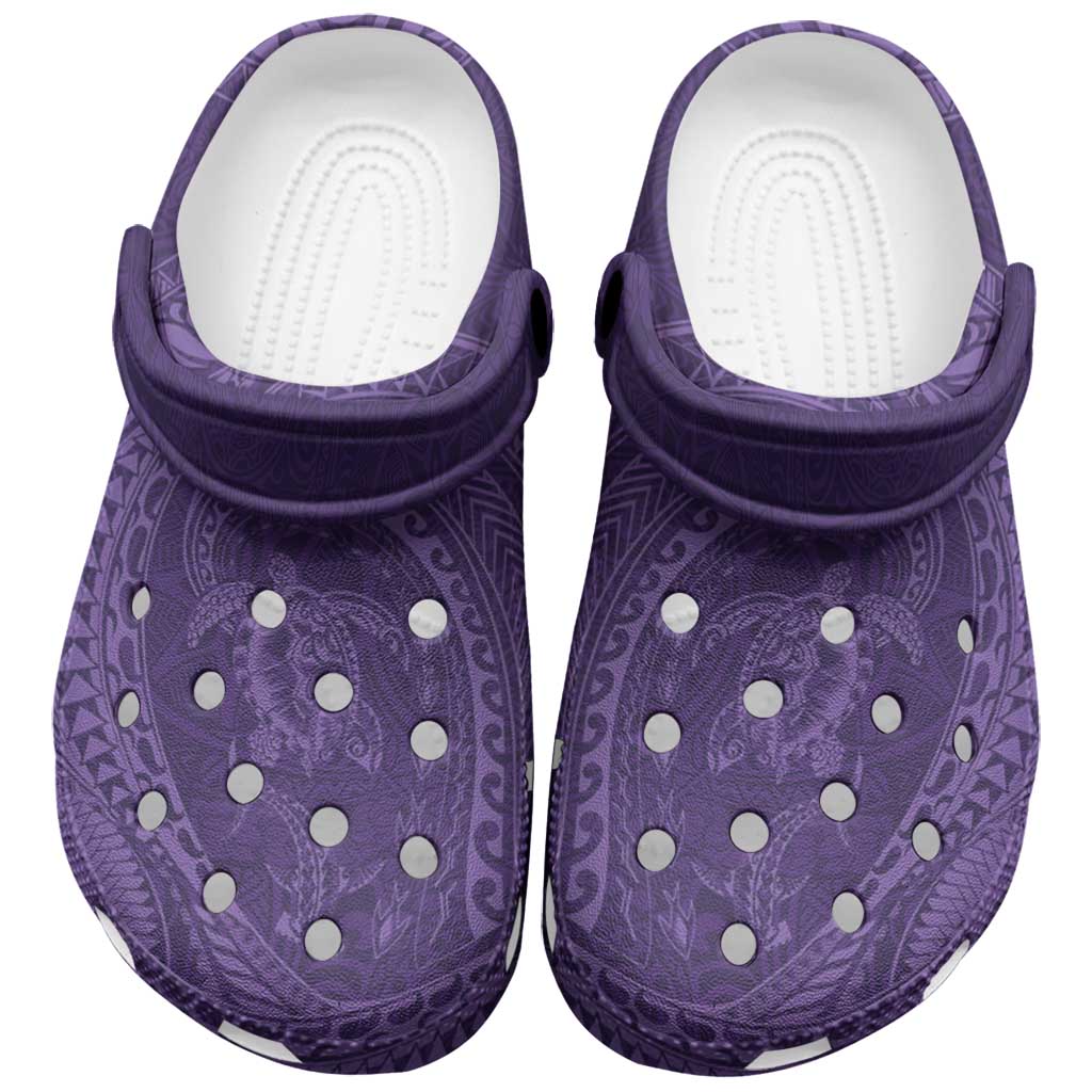Hawaiian Turtle and Shark Clogs Shoes Kakau Tribal with Polynesian Pattern Purple Color LT03 Purple - Polynesian Pride
