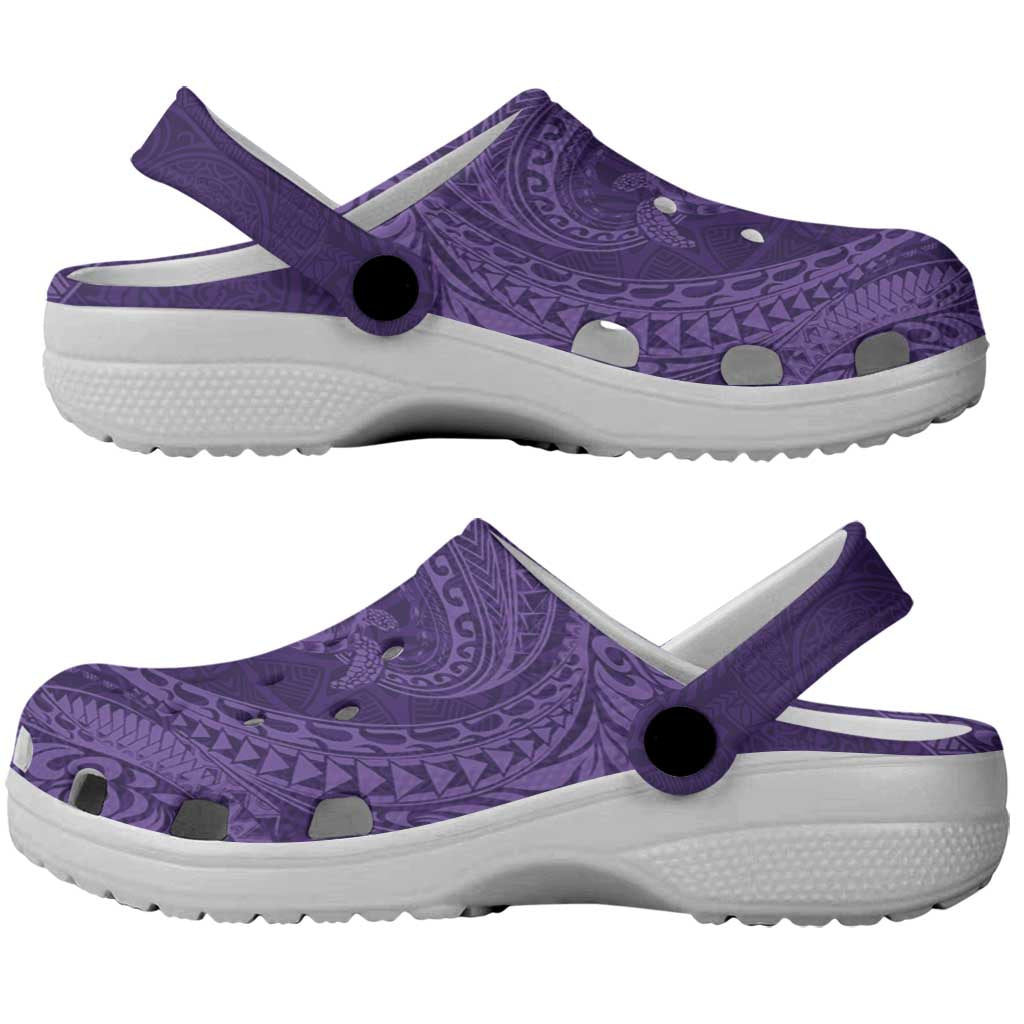 Hawaiian Turtle and Shark Clogs Shoes Kakau Tribal with Polynesian Pattern Purple Color LT03 - Polynesian Pride