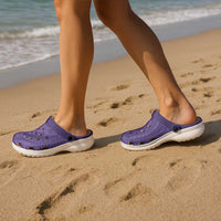 Hawaiian Turtle and Shark Clogs Shoes Kakau Tribal with Polynesian Pattern Purple Color LT03 - Polynesian Pride