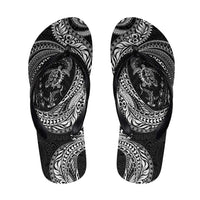 Hawaiian Turtle and Shark Flip Flops Kakau Tribal with Polynesian Pattern Black Color LT03 Black - Polynesian Pride