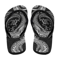 Hawaiian Turtle and Shark Flip Flops Kakau Tribal with Polynesian Pattern Black Color LT03 - Polynesian Pride