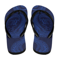 Hawaiian Turtle and Shark Flip Flops Kakau Tribal with Polynesian Pattern Blue Color LT03 - Polynesian Pride