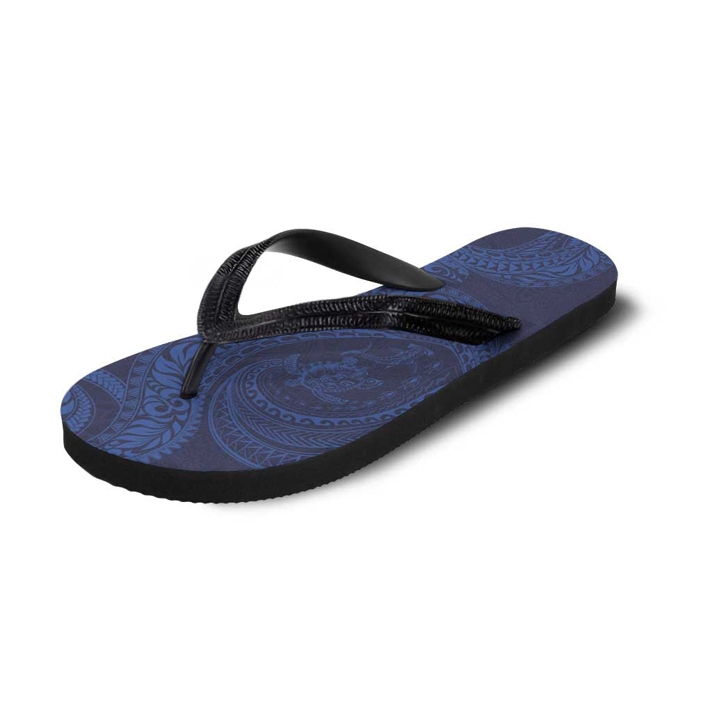 Hawaiian Turtle and Shark Flip Flops Kakau Tribal with Polynesian Pattern Blue Color LT03 - Polynesian Pride
