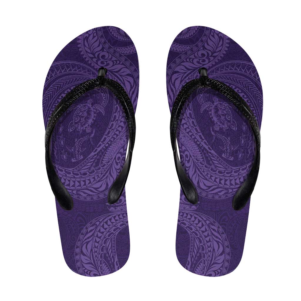 Hawaiian Turtle and Shark Flip Flops Kakau Tribal with Polynesian Pattern Purple Color LT03 Purple - Polynesian Pride
