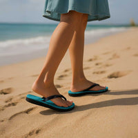 Hawaiian Turtle and Shark Flip Flops Kakau Tribal with Polynesian Pattern Turquoise Color LT03 - Polynesian Pride