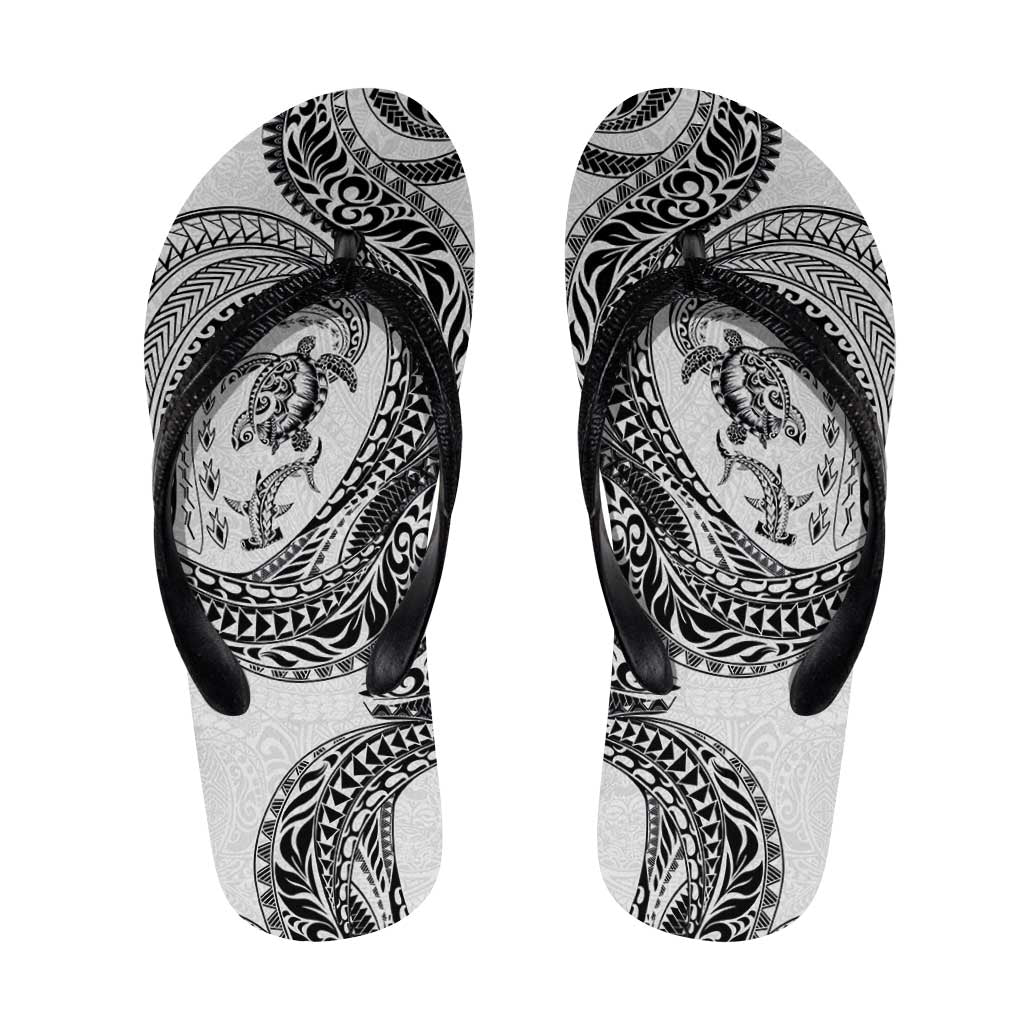 Hawaiian Turtle and Shark Flip Flops Kakau Tribal with Polynesian Pattern White Color LT03 White - Polynesian Pride