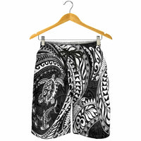 Hawaiian Turtle and Shark Shorts for Men Kakau Tribal with Polynesian Pattern Black Color LT03 - Polynesian Pride