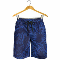 Hawaiian Turtle and Shark Shorts for Men Kakau Tribal with Polynesian Pattern Blue Color LT03 - Polynesian Pride