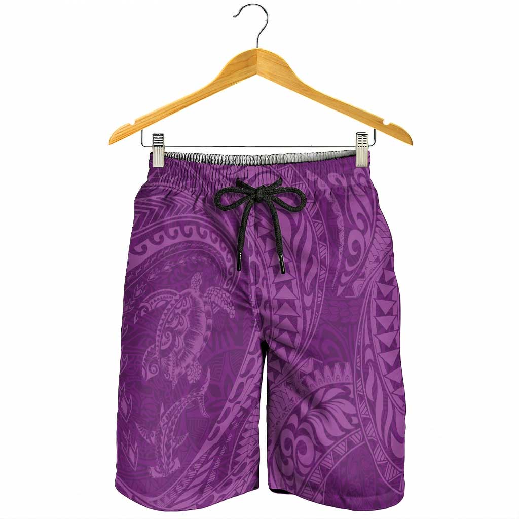 Hawaiian Turtle and Shark Shorts for Men Kakau Tribal with Polynesian Pattern Pink Color LT03 - Polynesian Pride