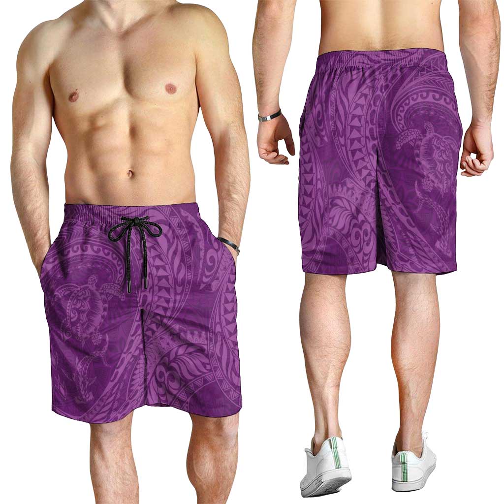 Hawaiian Turtle and Shark Shorts for Men Kakau Tribal with Polynesian Pattern Pink Color LT03 - Polynesian Pride