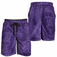 Hawaiian Turtle and Shark Shorts for Men Kakau Tribal with Polynesian Pattern Purple Color LT03 - Polynesian Pride