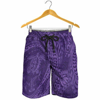 Hawaiian Turtle and Shark Shorts for Men Kakau Tribal with Polynesian Pattern Purple Color LT03 - Polynesian Pride