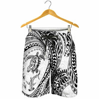Hawaiian Turtle and Shark Shorts for Men Kakau Tribal with Polynesian Pattern White Color LT03 - Polynesian Pride