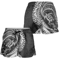 Hawaiian Turtle and Shark Shorts for Women Kakau Tribal with Polynesian Pattern Black Color LT03 - Polynesian Pride