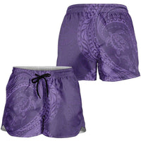 Hawaiian Turtle and Shark Shorts for Women Kakau Tribal with Polynesian Pattern Purple Color LT03 - Polynesian Pride