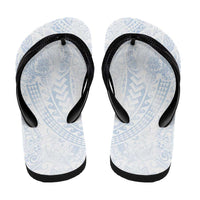 Hawaiian Turtles and Leis Flip Flops Tribal Kakau Pattern Airy White Blue Cloud Vibe