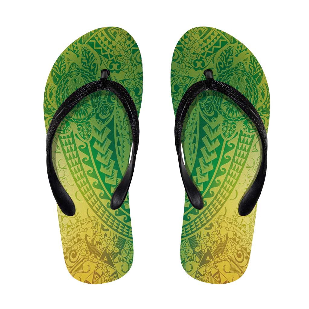 Hawaiian Turtles and Leis Flip Flops Tribal Kakau Pattern Fresh Summer Vibe