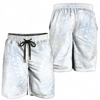 Hawaiian Turtles and Leis Shorts for Men Tribal Kakau Pattern Airy White Blue Cloud Vibe