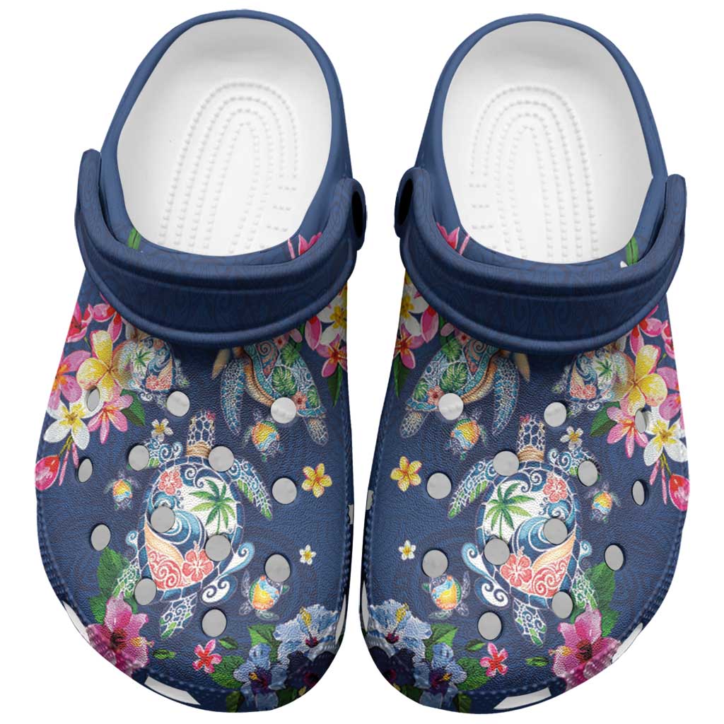 Hawaiian Turtles and Tropical Plants Clogs Shoes Blue Watercolor