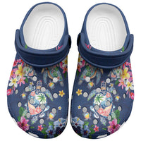 Hawaiian Turtles and Tropical Plants Clogs Shoes Blue Watercolor LT03 Blue - Polynesian Pride
