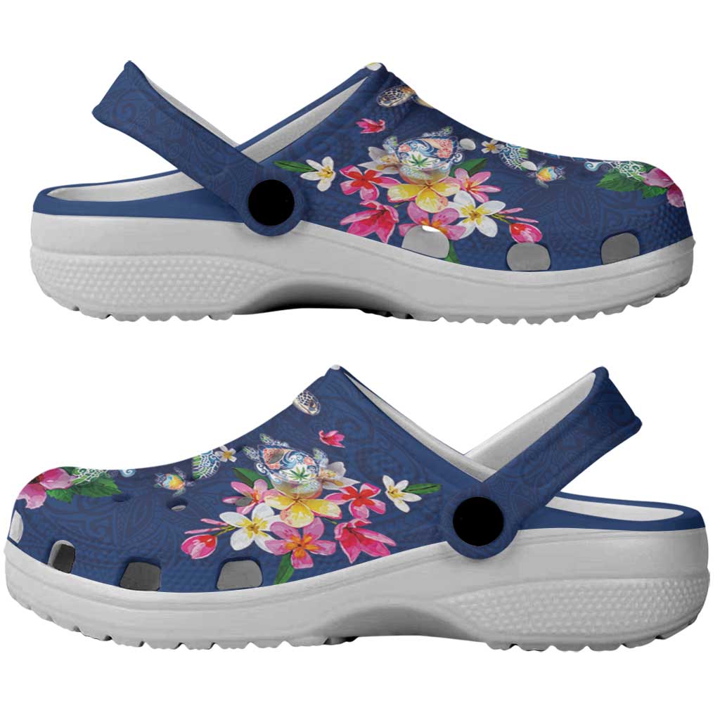 Hawaiian Turtles and Tropical Plants Clogs Shoes Blue Watercolor LT03 - Polynesian Pride