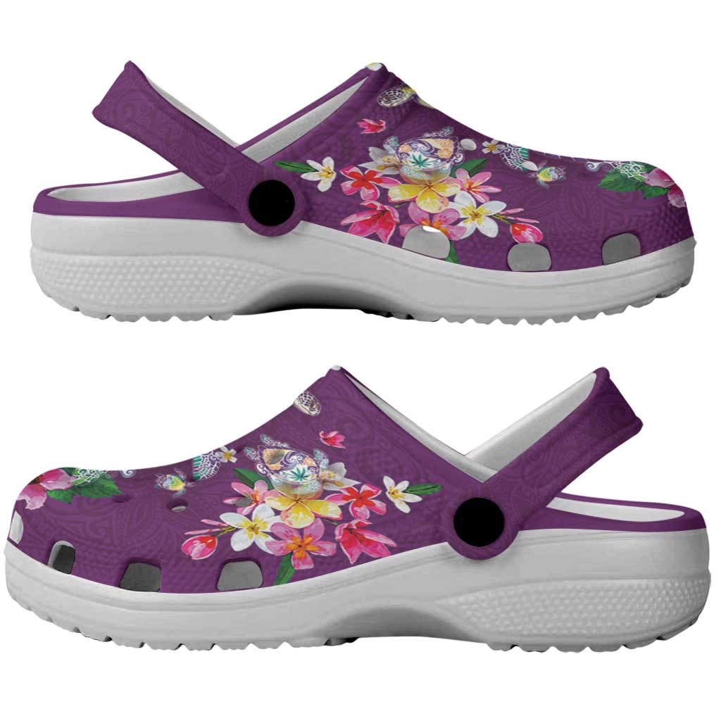 Hawaiian Turtles and Tropical Plants Clogs Shoes Purple Watercolor LT03 - Polynesian Pride