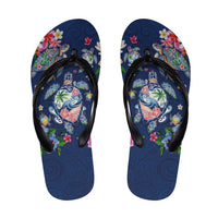 Hawaiian Turtles and Tropical Plants Flip Flops Blue Watercolor LT03 Blue - Polynesian Pride