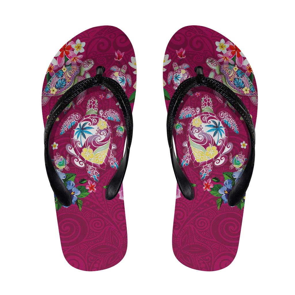 Hawaiian Turtles and Tropical Plants Flip Flops Pink Watercolor LT03 Pink - Polynesian Pride