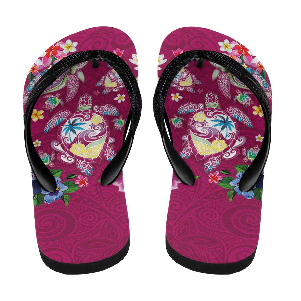 Hawaiian Turtles and Tropical Plants Flip Flops Pink Watercolor LT03 - Polynesian Pride