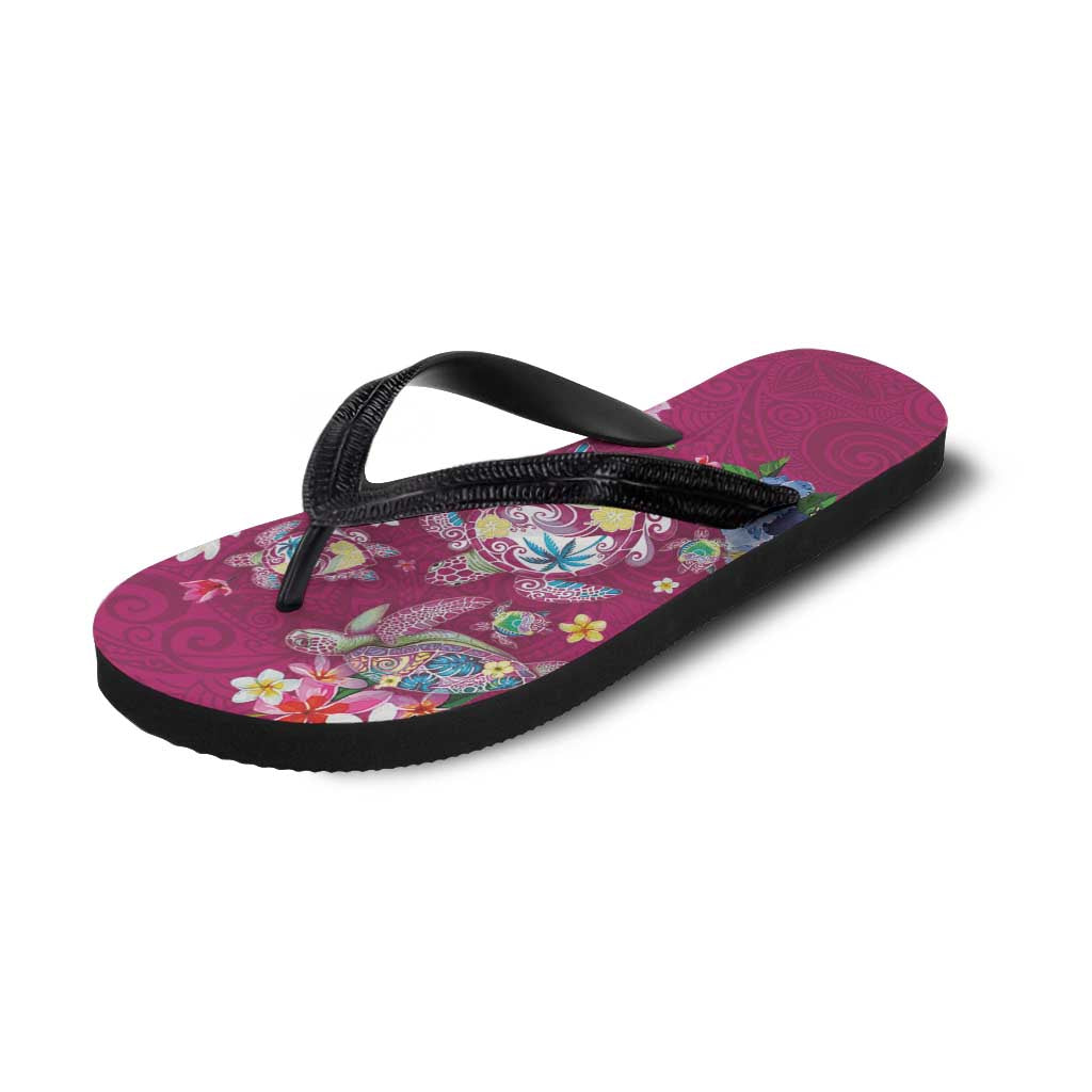 Hawaiian Turtles and Tropical Plants Flip Flops Pink Watercolor LT03 - Polynesian Pride