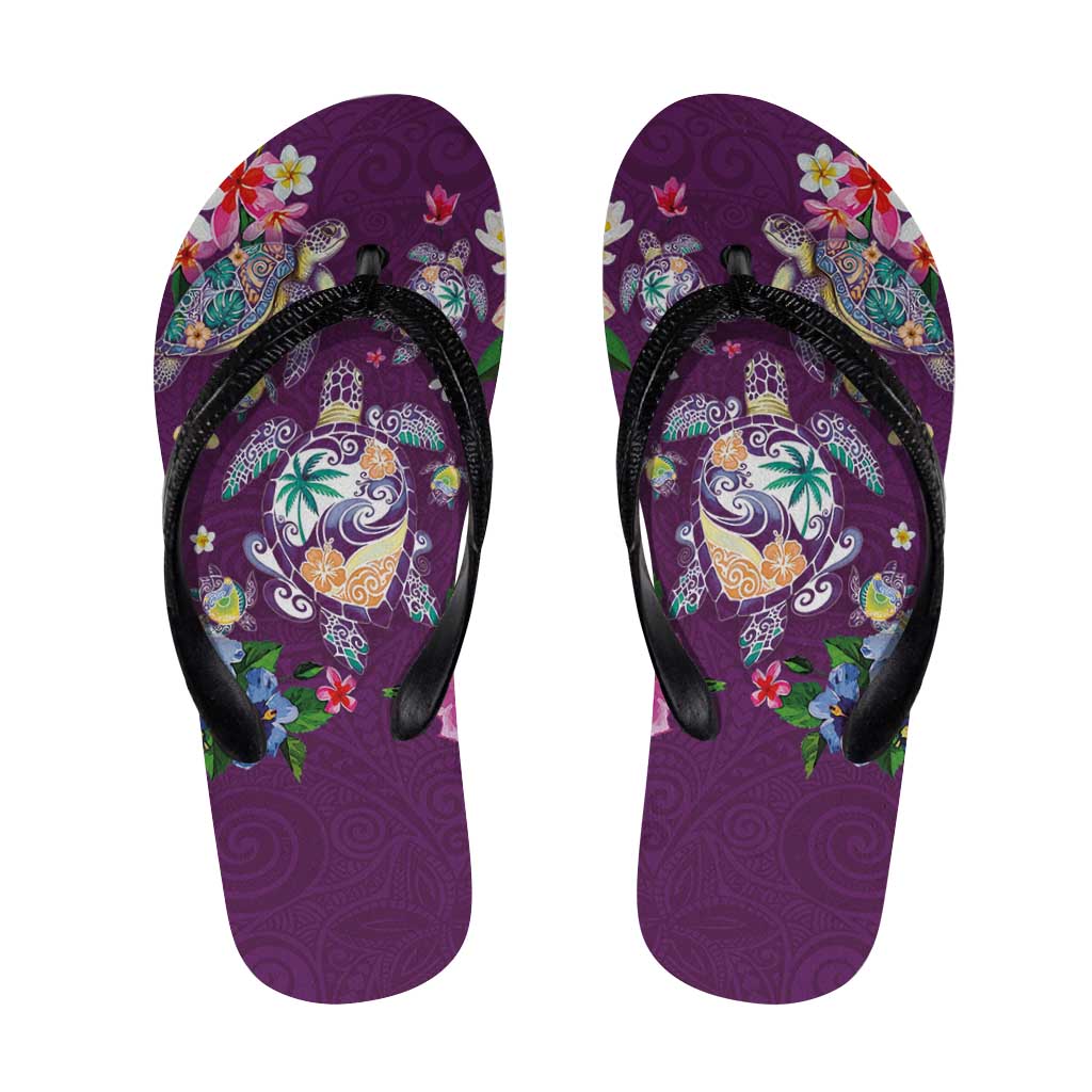 Hawaiian Turtles and Tropical Plants Flip Flops Purple Watercolor LT03 Purple - Polynesian Pride