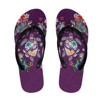 Hawaiian Turtles and Tropical Plants Flip Flops Purple Watercolor LT03 Purple - Polynesian Pride