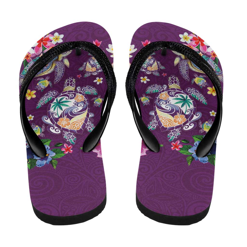 Hawaiian Turtles and Tropical Plants Flip Flops Purple Watercolor LT03 - Polynesian Pride