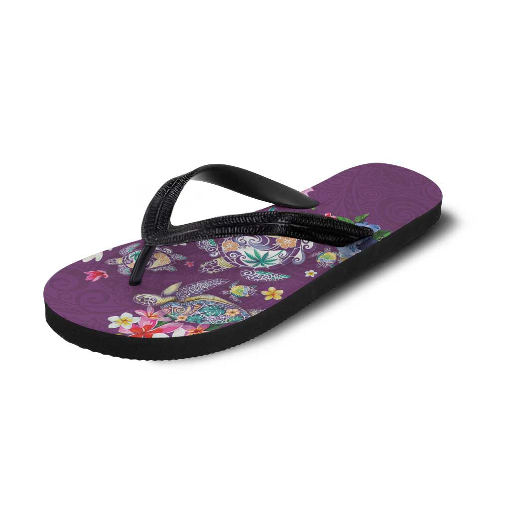 Hawaiian Turtles and Tropical Plants Flip Flops Purple Watercolor LT03 - Polynesian Pride