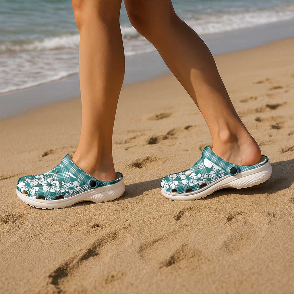 Hibiscus Pakala Aqua Teal Clogs Shoes Tropical Floral Stylized - Polynesian Pride