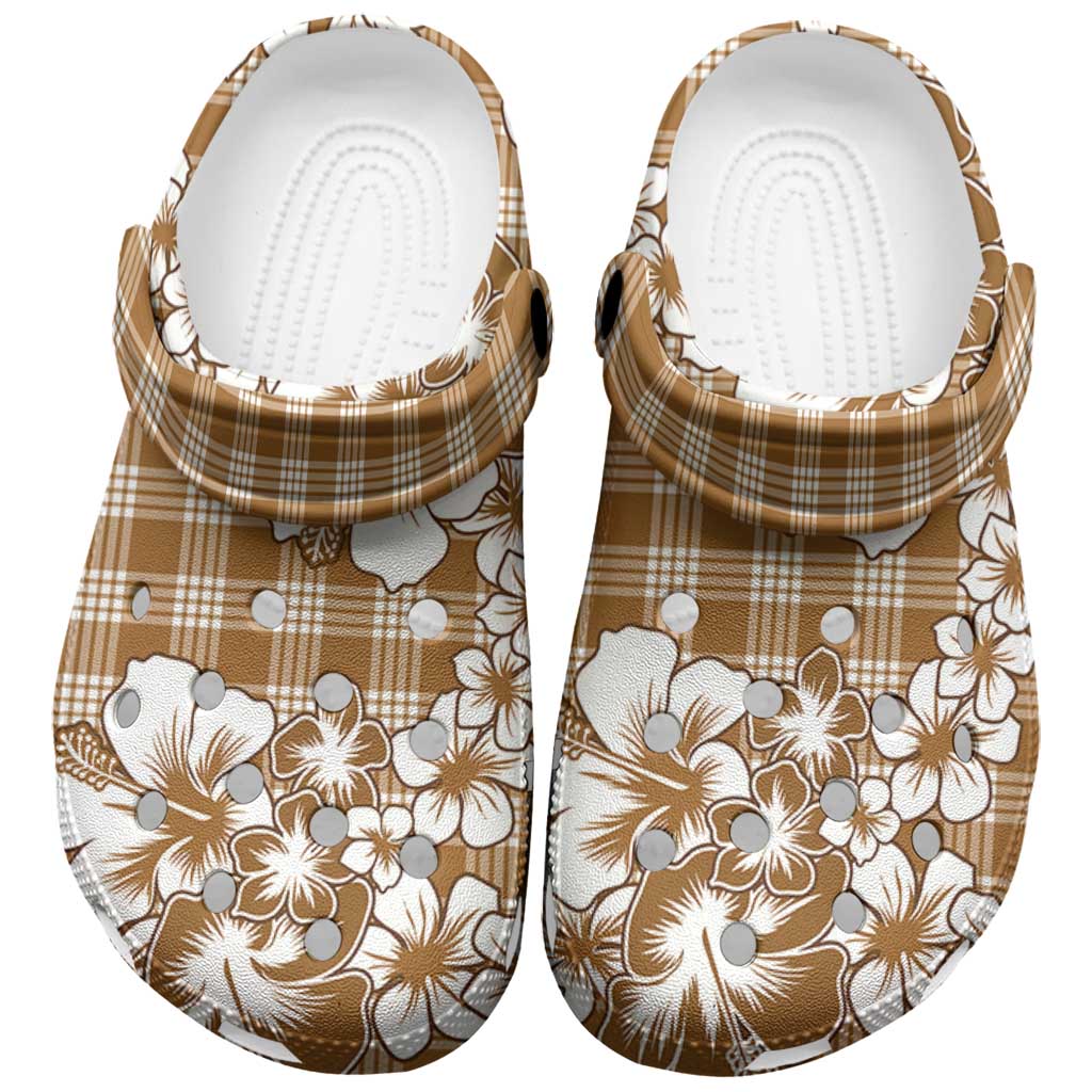 Hibiscus Pakala Bronze Brown Clogs Shoes Tropical Floral Stylized - Polynesian Pride