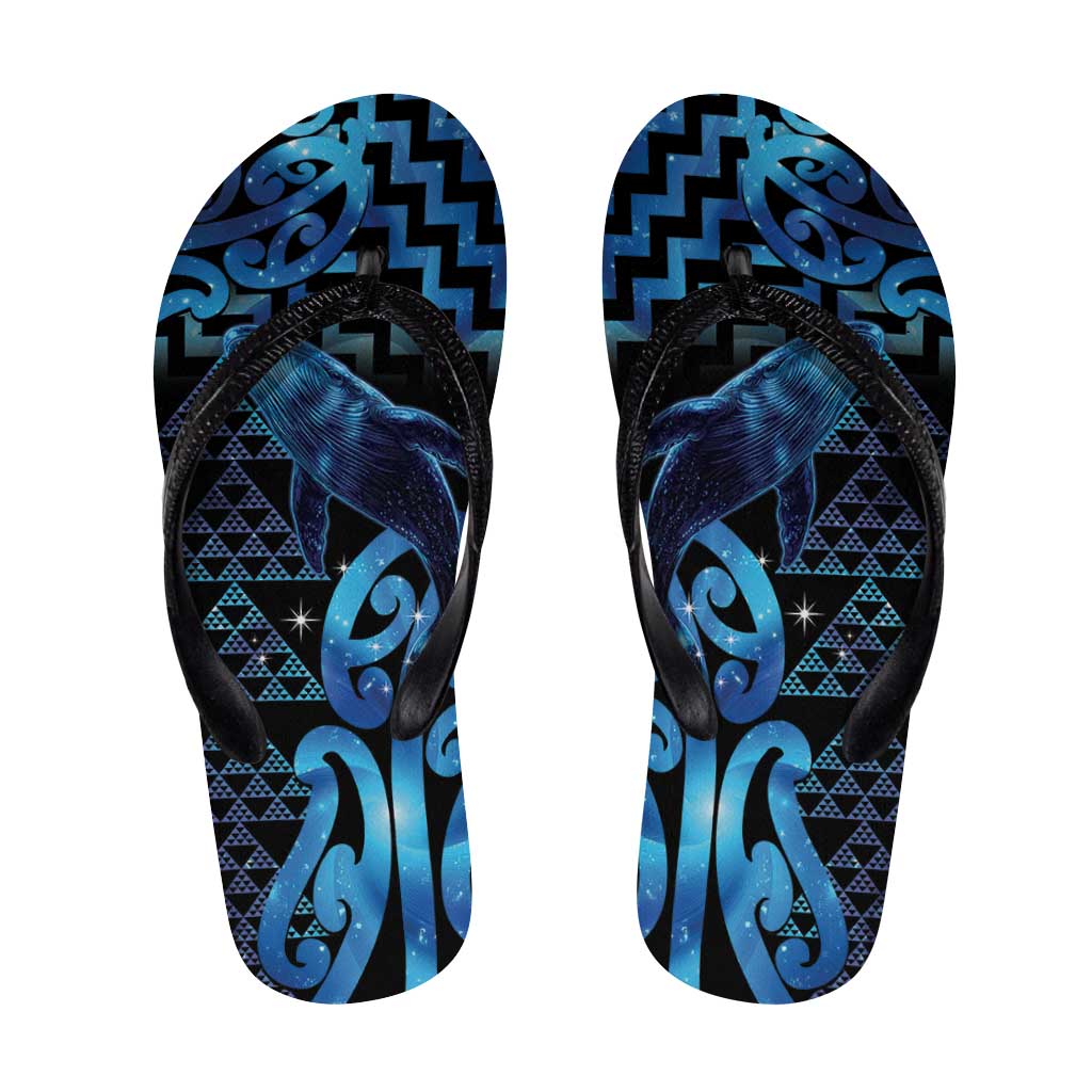 Humpback Whale Matariki New Zealand Flip Flops NZ Maori Paikea Poutama Luxury Blue LT14 Blue - Polynesian Pride