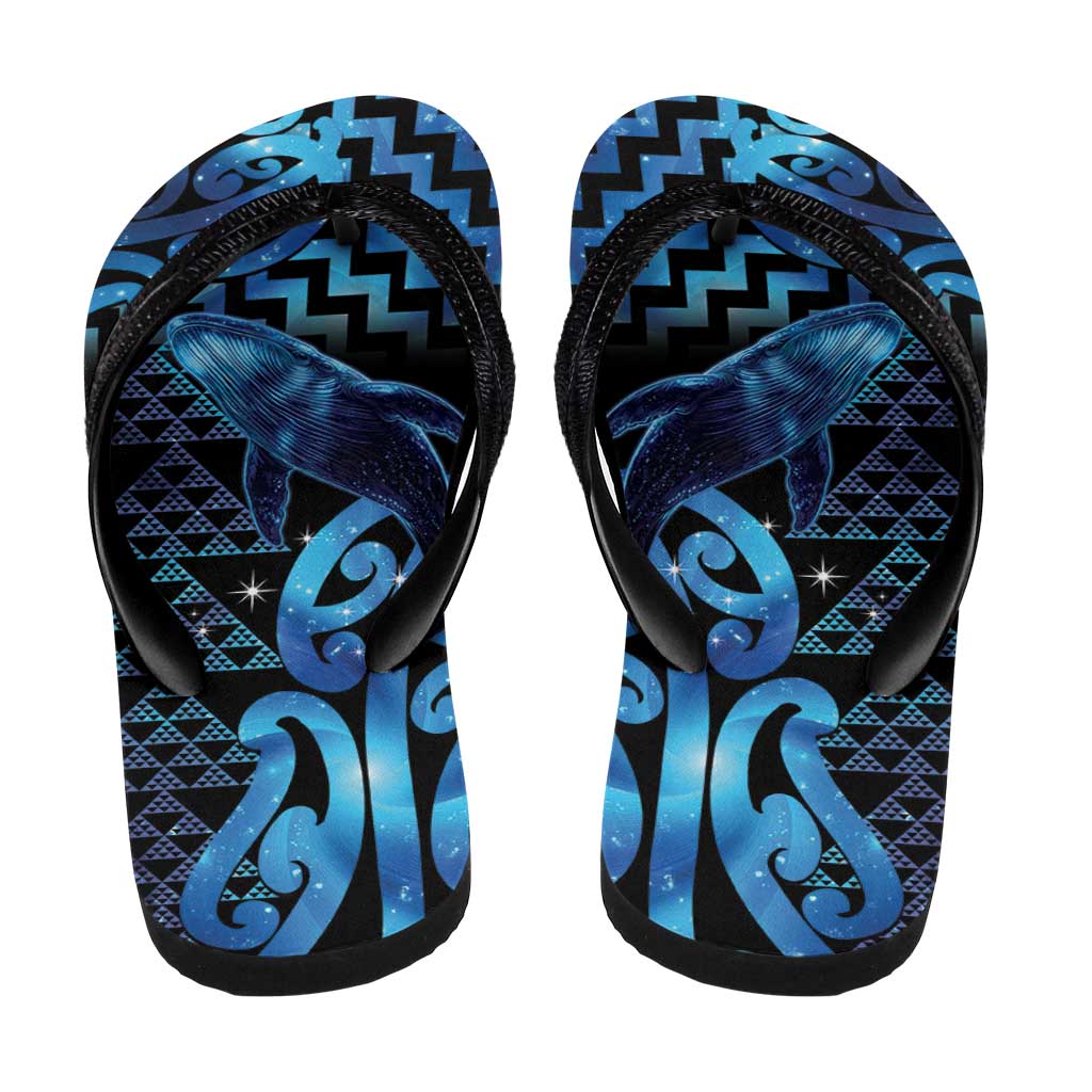Humpback Whale Matariki New Zealand Flip Flops NZ Maori Paikea Poutama Luxury Blue LT14 - Polynesian Pride