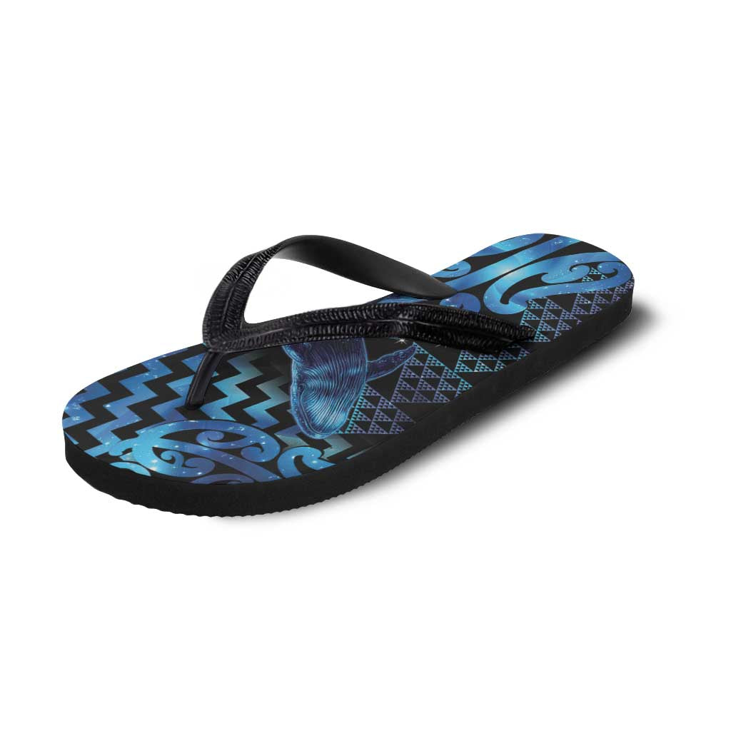 Humpback Whale Matariki New Zealand Flip Flops NZ Maori Paikea Poutama Luxury Blue LT14 - Polynesian Pride