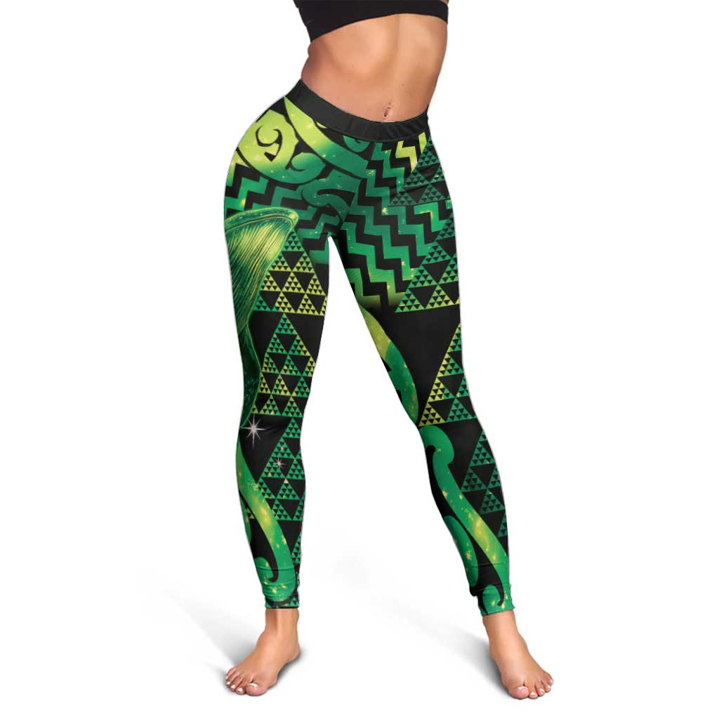 Humpback Whale Matariki New Zealand Leggings NZ Maori Paikea Poutama Luxury Green