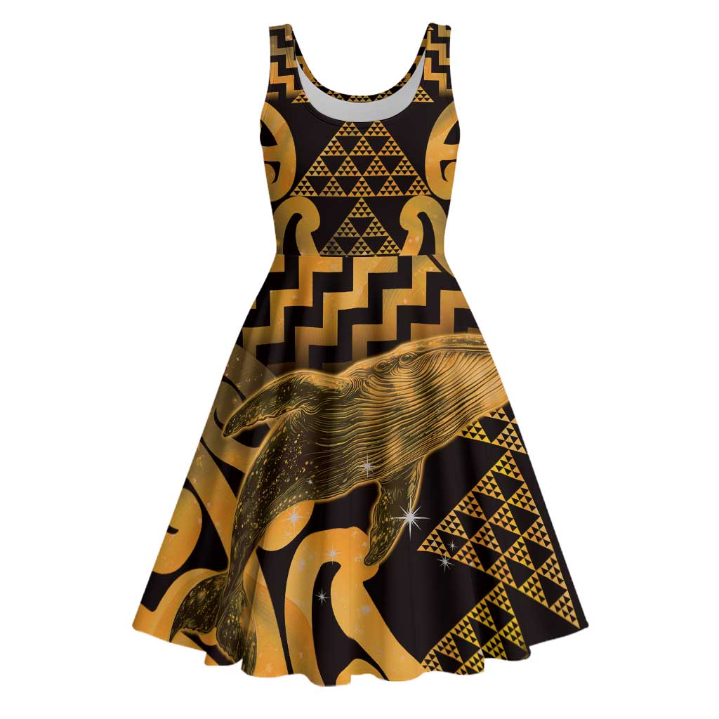 Humpback Whale Matariki New Zealand Midi Dress NZ Maori Paikea Poutama Luxury Gold