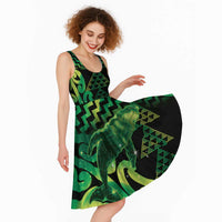 Humpback Whale Matariki New Zealand Midi Dress NZ Maori Paikea Poutama Luxury Green