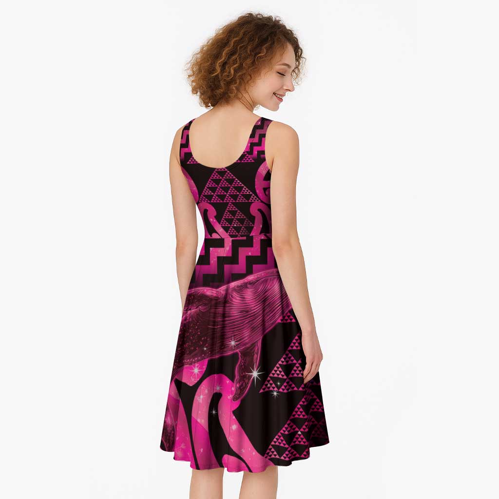 Humpback Whale Matariki New Zealand Midi Dress NZ Maori Paikea Poutama Luxury Pink LT14 - Polynesian Pride