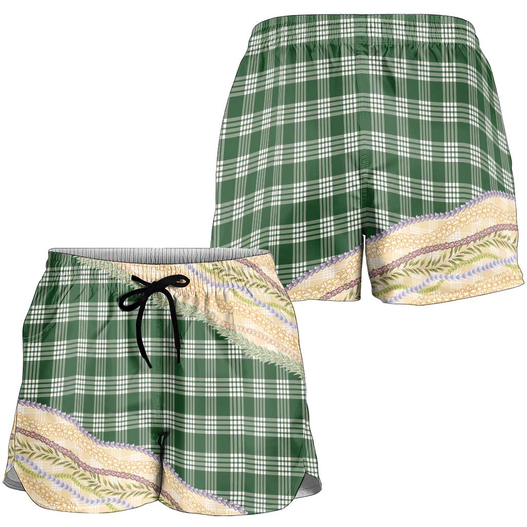 Hunter Green Palaka Hawaii Leis Elegant Vibes Shorts for Women LT14 - Polynesian Pride