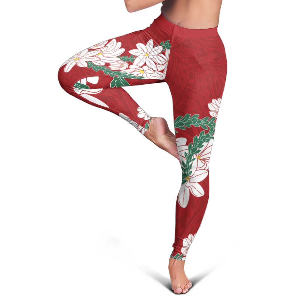 Ia Orana Tahiti Tiare Leggings Crimson Lei - Polynesian Pride