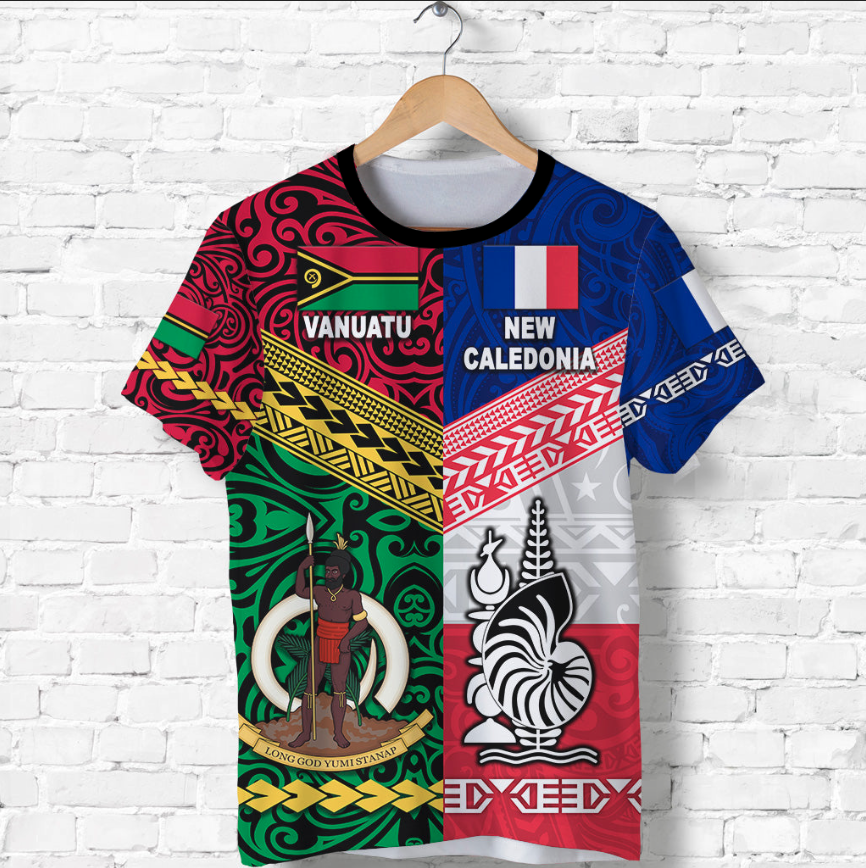 Vanuatu New Caledonia Flag Style T Shirt Together LT8