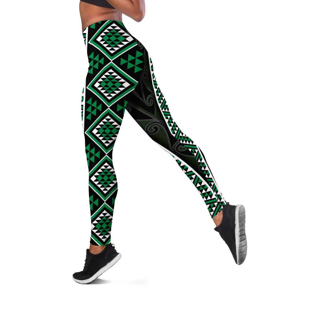 Jade Tukutuku Pattern Aotearoa Leggings Niho Taniwha and Puhoro Motifs LT7