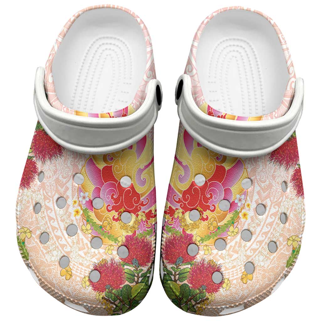 Japanese and Hawaiian Culture Fusion Clogs Shoes Irezumi with Turtles and Lei Kakau Pattern Sunset Vibe