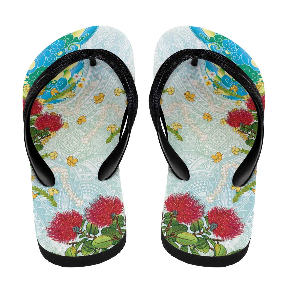 Japanese and Hawaiian Culture Fusion Flip Flops Irezumi with Turtles and Lei Kakau Pattern Fresh Vibe LT03 - Polynesian Pride